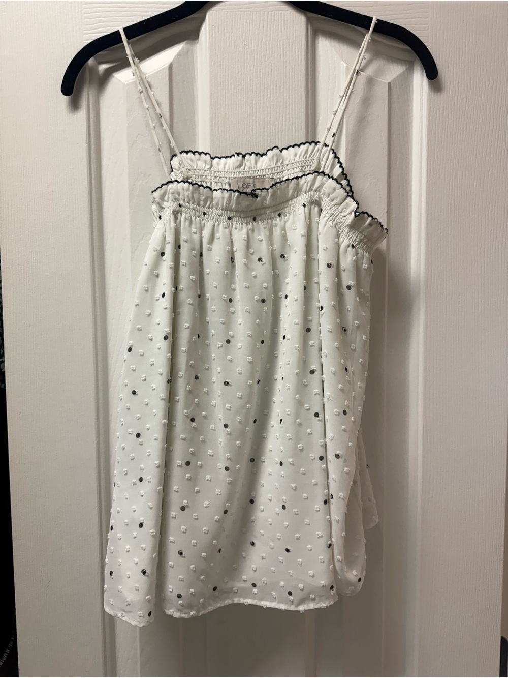 LOFT White Swiss Dot Spaghetti Strap Camisole with Black Trim